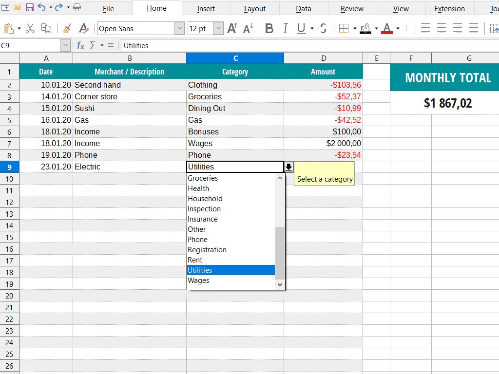 Captura de referencia de LibreOffice Calc con una hoja de cálculo.