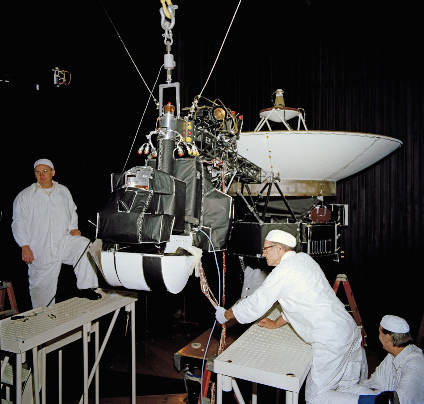 Voyager during thermal chamber testing in 1977